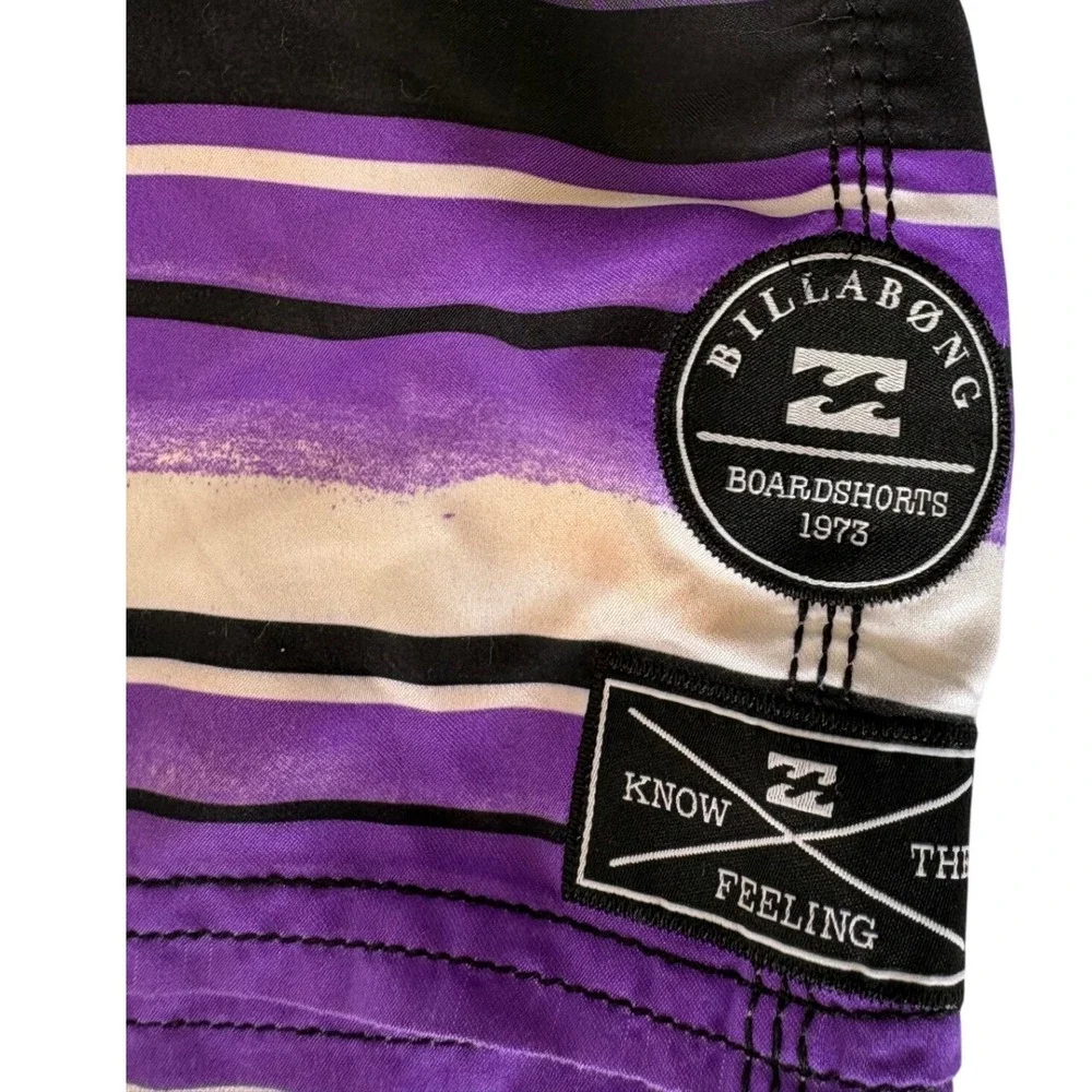 Billabong Striped Board Shorts Men's Size 38 Purple Green Surf Swim‎ Trunks